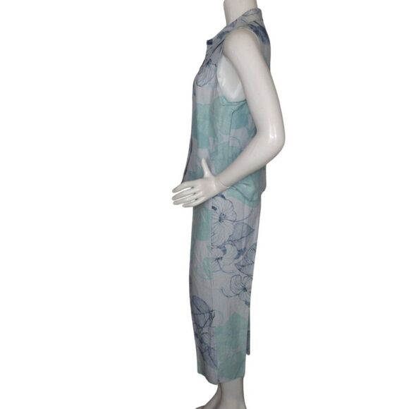TOMMY BAHAMA Outfit/Set, 12/L, Silk/Linen, Sleeveless Top/Capri Pants, Blue, 2pc - Picture 6 of 13